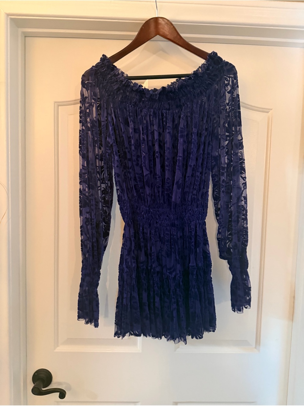 Norma Kamali royal Blue lace Ruffled Romper dress
